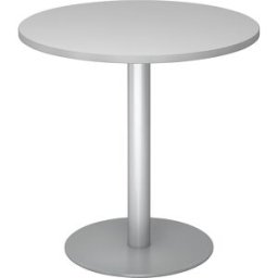 kaiserkraft Mesa de reunião, Ø 800 mm, 755 mm de altura, estrutura prateada, tampo de trabalho cinzento claro, Mesa de reunião, Ø 800 mm, 755 mm de altura, estrutura prateada, tampo de trabalho cinzento claro. Tampo da mesa com 25 mm de espessura com 2 mm