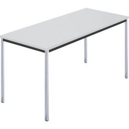 kaiserkraft Mesa retangular, tubo quadrado cromado, LxP 1400 x 700 mm, cinzento, Mesa retangular, tubo quadrado cromado, LxP 1400 x 700 mm, cinzento. Tampo da mesa com 25 mm de espessura. Pernas em tubo quadrado cromado. Caixilho em aço maciço, preto. Sap