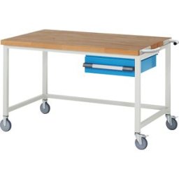 eurokraft pro Bancada de trabalho com rodas Série 8000, estrutura modular , 1 gaveta suspensa, LxP 1500 x 900 mm, Bancada de trabalho com rodas Série 8000, estrutura modular, 1 gaveta suspensa, LxP 1500 x 900 mm. Móvel e estável graças às rodas orientávei