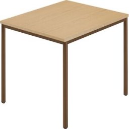 kaiserkraft Mesa retangular, tubo quadrado revestido, LxP 800 x 800 mm, faia natural / castanho, Mesa retangular, tubo quadrado revestido, LxP 800 x 800 mm, faia natural / castanho. Tampo da mesa com 25 mm de espessura. Pernas em tubo quadrado revestido.