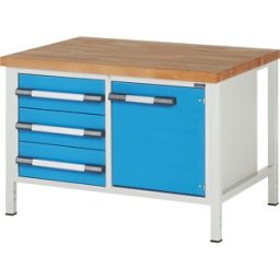 eurokraft pro Bancada de trabalho, estrutura modular série 8000 , 3 gavetas 180 mm, 1 porta 540 mm, LxP 1250 x 700 mm, Bancada de trabalho, estrutura modular série 8000, 3 gavetas 180 mm, 1 porta 540 mm, LxP 1250 x 700 mm. Duradoura e estável - ideal para
