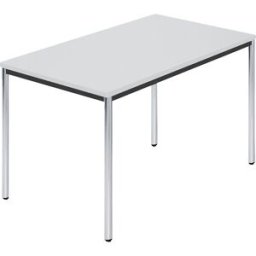 kaiserkraft Mesa retangular, tubo redondo cromado, LxP 1200 x 800 mm, cinzento, Mesa retangular, tubo redondo cromado, LxP 1200 x 800 mm, cinzento. Tampo da mesa com 25 mm de espessura. Pernas em tubo redondo cromado. Caixilho em aço maciço, preto. Sapata