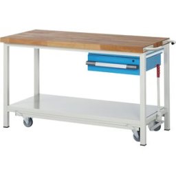 eurokraft pro Bancada de trabalho móvel e rebaixável, estrutura modular série 8000 , 1 gaveta suspensa, prateleira, LxP 1500 x 700 mm, Bancada de trabalho móvel e rebaixável, estrutura modular série 8000, 1 gaveta suspensa, prateleira, LxP 1500 x 700 mm.