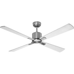 kaiserkraft Ventoinha de teto com pás de madeira, Ø da pá do rotor 1320 mm, branco / cinzento claro, Ventoinha de teto com pás de madeira, Ø da pá do rotor 1320 mm, branco / cinzento claro. Corpo em cromado escovado, com pás de madeira em cinzento claro e