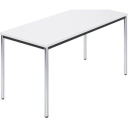 kaiserkraft Mesa retangular, tubo redondo cromado, LxP 1400 x 700 mm, branco, Mesa retangular, tubo redondo cromado, LxP 1400 x 700 mm, branco. Tampo da mesa com 25 mm de espessura. Pernas em tubo redondo cromado. Caixilho em aço maciço, preto. Sapatas re