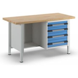eurokraft pro Bancada de trabalho, estrutura modular série 8000 , 4 gavetas: 2 x 120, 2 x 150 mm, LxP 1500 x 700 mm, Bancada de trabalho, estrutura modular série 8000, 4 gavetas: 2 x 120, 2 x 150 mm, LxP 1500 x 700 mm. Duradoura e estável - ideal para o a