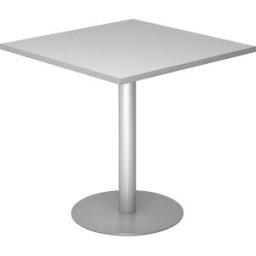kaiserkraft Mesa de reunião, CxL 800 x 800 mm, 755 mm de altura, estrutura prateada, tampo de trabalho cinzento claro, Mesa de reunião, CxL 800 x 800 mm, 755 mm de altura, estrutura prateada, tampo de trabalho cinzento claro. Tampo da mesa com 25 mm de es