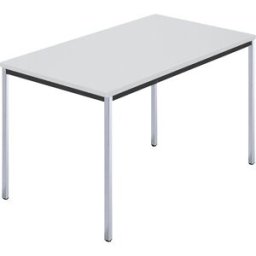 kaiserkraft Mesa retangular, tubo quadrado cromado, LxP 1200 x 800 mm, cinzento, Mesa retangular, tubo quadrado cromado, LxP 1200 x 800 mm, cinzento. Tampo da mesa com 25 mm de espessura. Pernas em tubo quadrado cromado. Caixilho em aço maciço, preto. Sap