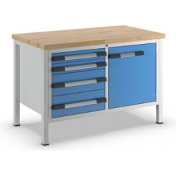 eurokraft pro Bancada de trabalho, estrutura modular série 8000 , 4 gavetas: 2 x 90, 2 x 180 mm, 1 porta 540 mm, LxP 1250 x 700 mm, Bancada de trabalho, estrutura modular série 8000, 4 gavetas: 2 x 90, 2 x 180 mm, 1 porta 540 mm, LxP 1250 x 700 mm. Durado