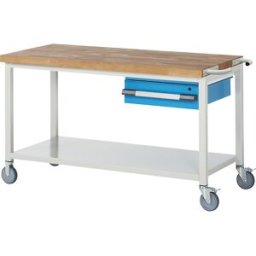 eurokraft pro Bancada de trabalho com rodas Série 8000, estrutura modular , 1 gaveta suspensa, prateleira, LxP 1500 x 700 mm, Bancada de trabalho com rodas Série 8000, estrutura modular, 1 gaveta suspensa, prateleira, LxP 1500 x 700 mm. Móvel em qualquer