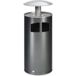 VAR Coletor de lixo/cinzeiro com recipiente interior , capacidade 75 l, prateado, Coletor de lixo/cinzeiro com recipiente interior, capacidade 75 l, prateado. Telhado com placa perfurada fixa em chapa de aço para pontas de cigarro. Cinzeiro em alumínio. C