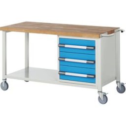 eurokraft pro Bancada de trabalho com rodas Série 8000, estrutura modular , 3 gavetas, prateleira, LxP 1500 x 700 mm, Bancada de trabalho com rodas Série 8000, estrutura modular, 3 gavetas, prateleira, LxP 1500 x 700 mm. Móvel em qualquer momento com 2 ro