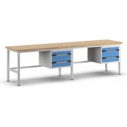eurokraft pro Bancada de trabalho, estrutura modular série 8000 , 4 gavetas: 2 x 150, 2 x 210 mm, LxP 3000 x 700 mm, Bancada de trabalho, estrutura modular série 8000, 4 gavetas: 2 x 150, 2 x 210 mm, LxP 3000 x 700 mm. Duradoura e estável - ideal para o a