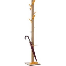 EasyCLOTH Bengaleiro , madeira maciça, com suporte para guarda-chuvas e cavidade para pingos, coroa laranja, Bengaleiro, madeira maciça, com suporte para guarda-chuvas e cavidade para pingos, coroa laranja. Os 8 ganchos permitem várias possibilidades de p