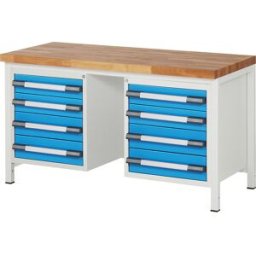 eurokraft pro Bancada de trabalho, estrutura modular série 8000 , 8 gavetas: 4 x 120, 4 x 150 mm, LxP 1500 x 700 mm, Bancada de trabalho, estrutura modular série 8000, 8 gavetas: 4 x 120, 4 x 150 mm, LxP 1500 x 700 mm. Duradoura e estável - ideal para o a