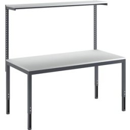 eurokraft basic Mesa de trabalho regulável em altura com placa de andares , regulável em altura 650 - 900 mm, LxP 1800 x 900 mm, tampo em melamina, Mesa de trabalho regulável em altura com placa de andares, regulável em altura 650 - 900 mm, LxP 1800 x 900