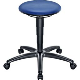 eurokraft pro Banco de trabalho com regulação em altura por mola de pressão , assento em pele sintética azul, com rodas, Banco de trabalho com regulação em altura por mola de pressão, assento em pele sintética azul, com rodas. Assento extra grande - Ø 400
