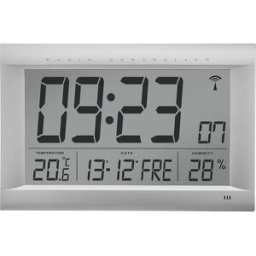 kaiserkraft Relógio de parede controlado por rádio com LCD, AxLxP 265 x 415 x 45 mm, prateado mate, Relógio de parede controlado por rádio com LCD, AxLxP 265 x 415 x 45 mm, prateado mate. Boa legibilidade. Indicação da hora, data e temperatura. O relógio