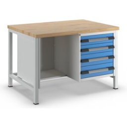 eurokraft pro Bancada de trabalho, estrutura modular série 8000 , 4 gavetas: 2 x 120, 2 x 150 mm, LxP 1250 x 900 mm, Bancada de trabalho, estrutura modular série 8000, 4 gavetas: 2 x 120, 2 x 150 mm, LxP 1250 x 900 mm. Duradoura e estável - ideal para o a