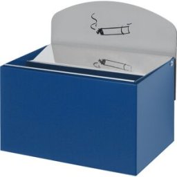 VAR Cinzeiro de parede com placa de aviso , AxLxP 125 x 200 x 125 mm, chapa de aço, azul genciana, Cinzeiro de parede com placa de aviso, AxLxP 125 x 200 x 125 mm, chapa de aço, azul genciana. Placa de aviso metálica desmontável. Fornecimento com material
