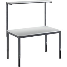 eurokraft basic Mesa de trabalho regulável em altura com placa de andares , regulável em altura 650 - 900 mm, LxP 1500 x 900 mm, tampo em melamina, Mesa de trabalho regulável em altura com placa de andares, regulável em altura 650 - 900 mm, LxP 1500 x 900