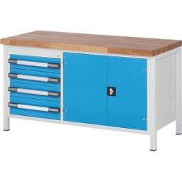 eurokraft pro Bancada de trabalho, estrutura modular série 8000 , 4 gavetas, 1 compartimento de porta, LxP 1500 x 700 mm, Bancada de trabalho, estrutura modular série 8000, 4 gavetas, 1 compartimento de porta, LxP 1500 x 700 mm. Duradoura e estável - idea