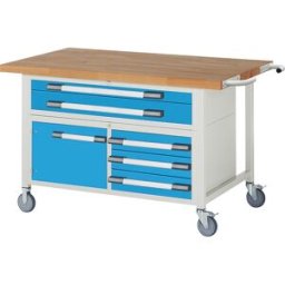 eurokraft pro Bancada de trabalho com rodas Série 8000, estrutura modular , 5 gavetas, 1 porta, LxP do tampo 1500 x 900 mm, Bancada de trabalho com rodas Série 8000, estrutura modular, 5 gavetas, 1 porta, LxP do tampo 1500 x 900 mm. Móvel e estável graças