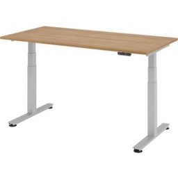 kaiserkraft Secretária alta, eletricamente ajustável em altura, reto, LxP 1600 x 800 mm, nogueira, Secretária alta, eletricamente ajustável em altura, reto, LxP 1600 x 800 mm, nogueira. Com 4 posições de memória. Motores duplos. Arranque e paragem suaves.