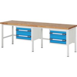 eurokraft pro Bancada de trabalho, estrutura modular série 8000 , 4 gavetas: 2 x 150, 2 x 210 mm, LxP 2500 x 700 mm, Bancada de trabalho, estrutura modular série 8000, 4 gavetas: 2 x 150, 2 x 210 mm, LxP 2500 x 700 mm. Duradoura e estável - ideal para o a