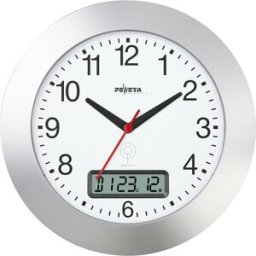 kaiserkraft Relógio de parede controlado por rádio com indicação digital da data, plástico, prateado mate, 300 mm, Relógio de parede controlado por rádio com indicação digital da data, plástico, prateado mate, 300 mm. Indicação da hora com precisão de rád