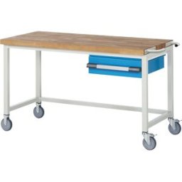 eurokraft pro Bancada de trabalho com rodas Série 8000, estrutura modular , 1 gaveta suspensa, LxP 1500 x 700 mm, Bancada de trabalho com rodas Série 8000, estrutura modular, 1 gaveta suspensa, LxP 1500 x 700 mm. Móvel e estável graças às rodas orientávei