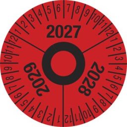 kaiserkraft Placa de teste, números plurianuais, vermelho, película, Ø 40 mm, embalagem de 10 unid., 2027 – 2029, Placa de teste, números plurianuais, vermelho, película, Ø 40 mm, embalagem de 10 unid., 2027 - 2029. Película resistente, espessura 0,1 mm.