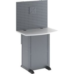 eurokraft basic Armário para computador , com tampo de trabalho e placa perfurada, cinzento azulado, Armário para computador, com tampo de trabalho e placa perfurada, cinzento azulado. Armário robusto para computadores na oficina e empresa. Construção est
