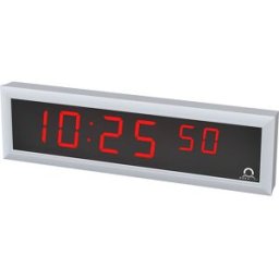 kaiserkraft Relógio digital LED, AxLxP 118 x 423 x 39 mm, prateado, LED vermelho, Relógio digital LED, AxLxP 118 x 423 x 39 mm, prateado, LED vermelho. Corpo de alumínio plano. Mostrador antirreflexo. Boa legibilidade. A indicação de 7 segmentos disponíve