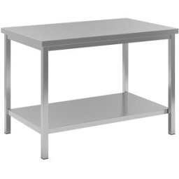 eurokraft basic Mesa de trabalho em aço inoxidável , 1 prateleira completa, largura 1200 mm, Mesa de trabalho em aço inoxidável, 1 prateleira completa, largura 1200 mm. Para áreas onde é essencial manter a higiene, como câmaras frigoríficas. Versão durado