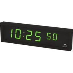 kaiserkraft Relógio digital LED, AxLxP 118 x 423 x 39 mm, preto, LED verde, Relógio digital LED, AxLxP 118 x 423 x 39 mm, preto, LED verde. Corpo de alumínio plano. Mostrador antirreflexo. Boa legibilidade. A indicação de 7 segmentos disponível em vermelh