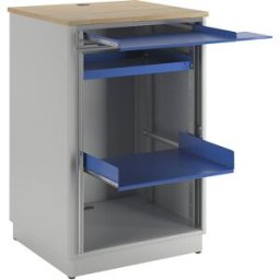 RAU Posto de trabalho com computador , AxLxP 1100 x 720 x 660 mm, cinzento claro/azul genciana, Posto de trabalho com computador, AxLxP 1100 x 720 x 660 mm, cinzento claro/azul genciana. Placa decorativa em faia com passagem para cabos. Inclusive extensão