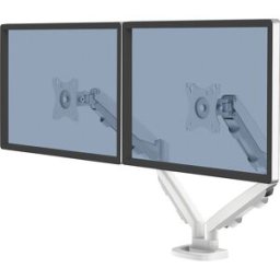Fellowes Braço de monitor duplo EPPA , amplitude de rotação 180°, AxLxP 480 x 100 x 560 mm, branco, Braço de monitor duplo EPPA, amplitude de rotação 180°, AxLxP 480 x 100 x 560 mm, branco. Sistema de gestão de cabos integrado. Quick Mount. Ajuste sem esf