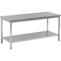 eurokraft basic Mesa de trabalho em aço inoxidável , 1 prateleira completa, largura 1800 mm, Mesa de trabalho em aço inoxidável, 1 prateleira completa, largura 1800 mm. Para áreas onde é essencial manter a higiene, como câmaras frigoríficas. Versão durado