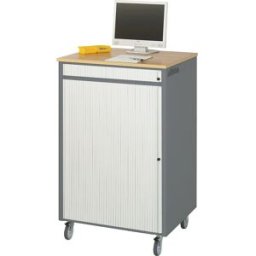 RAU Posto de trabalho com computador , AxLxP 1100 x 720 x 660 mm, móvel, antracite metalizado/azul genciana, Posto de trabalho com computador, AxLxP 1100 x 720 x 660 mm, móvel, antracite metalizado/azul genciana. Placa decorativa em faia com passagem para