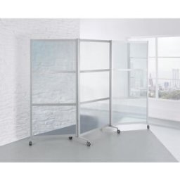 kaiserkraft Biombo dobrável com rodas, dificilmente inflamável, caixilho em alumínio com vidro de segurança temperado, AxLxP 1900 x 2800 x 450 mm, transparente, Biombo dobrável com rodas, dificilmente inflamável, caixilho em alumínio com vidro de seguranç