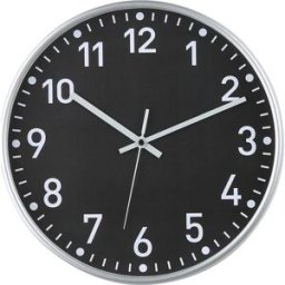 kaiserkraft Relógio de parede, mecanismo de quartzo, Ø 300 mm, corpo prateado, mostrador preto, Relógio de parede, mecanismo de quartzo, Ø 300 mm, corpo prateado, mostrador preto. Boa legibilidade. Relógio de parede com corpo em plástico. Ø 300 mm. Vidro
