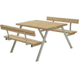 kaiserkraft Conjunto de bancos e mesa, estrutura de aço, galvanizado a fogo, CxP 1180 x 1850 mm, madeira de conífera, castanho, com encosto, Conjunto de bancos e mesa, estrutura de aço, galvanizado a fogo, CxP 1180 x 1850 mm, madeira de conífera, castanho