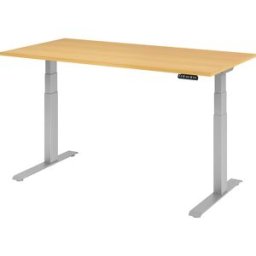 kaiserkraft UPLINER-K - Secretária, regulável eletricamente em altura, com interruptor de memória, LxP 1600 x 800 mm, faia/cinza alumínio, UPLINER-K - Secretária, regulável eletricamente em altura, com interruptor de memória, LxP 1600 x 800 mm, faia/cinza