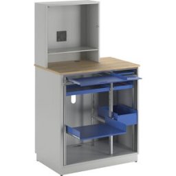RAU Posto de trabalho com computador , AxLxP 1810 x 1030 x 660 mm, com caixa para monitor, cinzento claro/azul genciana, Posto de trabalho com computador, AxLxP 1810 x 1030 x 660 mm, com caixa para monitor, cinzento claro/azul genciana. Placa decorativa e
