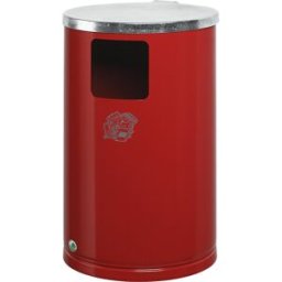 VAR Coletor de lixo para o exterior em chapa de aço , volume 30 l, AxØ 620 x 300 mm, vermelho fogo, Coletor de lixo para o exterior em chapa de aço, volume 30 l, AxØ 620 x 300 mm, vermelho fogo. Coletor de lixo robusto para utilização no exterior. Com fec