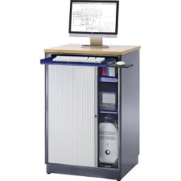 RAU Posto de trabalho com computador , AxLxP 1100 x 720 x 660 mm, antracite metalizado/azul genciana, Posto de trabalho com computador, AxLxP 1100 x 720 x 660 mm, antracite metalizado/azul genciana. Placa decorativa em faia com passagem para cabos. Inclus