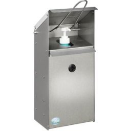 VAR Dispensador de desinfetante manual com suporte de parede , fechável à chave, aço inoxidável, Dispensador de desinfetante manual com suporte de parede, fechável à chave, aço inoxidável. Pode ser utilizado de forma higiénica com o cotovelo. Utilização d