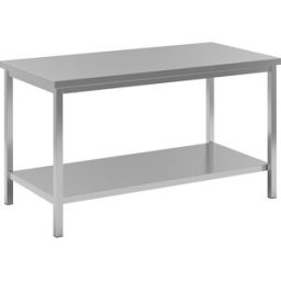 eurokraft basic Mesa de trabalho em aço inoxidável , 1 prateleira completa, largura 1500 mm, Mesa de trabalho em aço inoxidável, 1 prateleira completa, largura 1500 mm. Para áreas onde é essencial manter a higiene, como câmaras frigoríficas. Versão durado