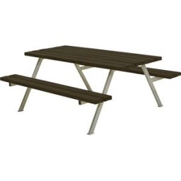kaiserkraft Conjunto de bancos e mesa, estrutura de aço, galvanizado a fogo, CxP 1770 x 1610 mm, madeira de conífera, preto, sem encosto, Conjunto de bancos e mesa, estrutura de aço, galvanizado a fogo, CxP 1770 x 1610 mm, madeira de conífera, preto, sem